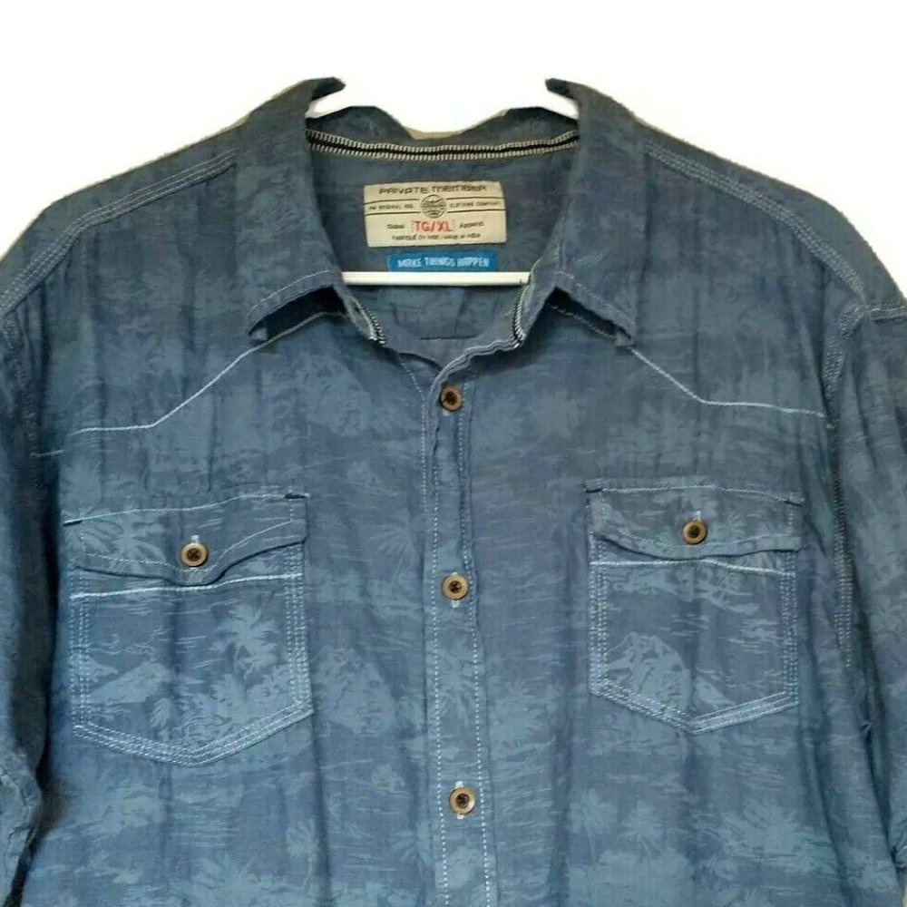 Private Member Men's XL Blue Hawaiian Short Sleeve Button Up Shirt
